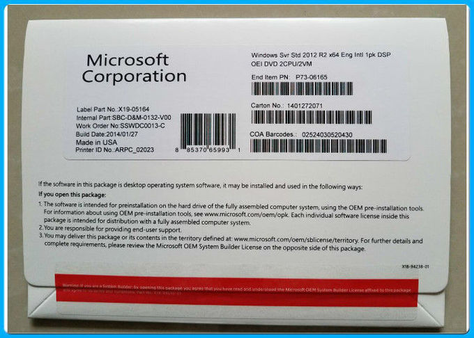5 تراخيص وصول العملاء Microsoft Windows Server 2012 R2 2CPU / 2VM FQC P73-6165 بدون قيود على اللغة