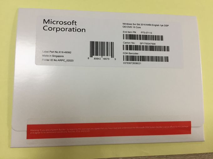 Microsoft Windows Server 2016 Standard 64 bit DVD Oem Pack 16 Core for Computer